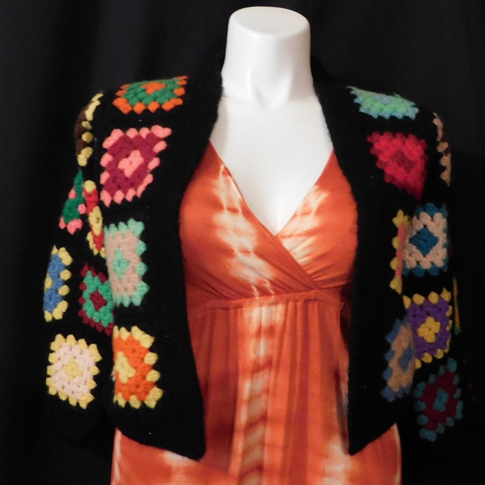 Vintage Crocheted Brightly Colored Sweater Jacket
